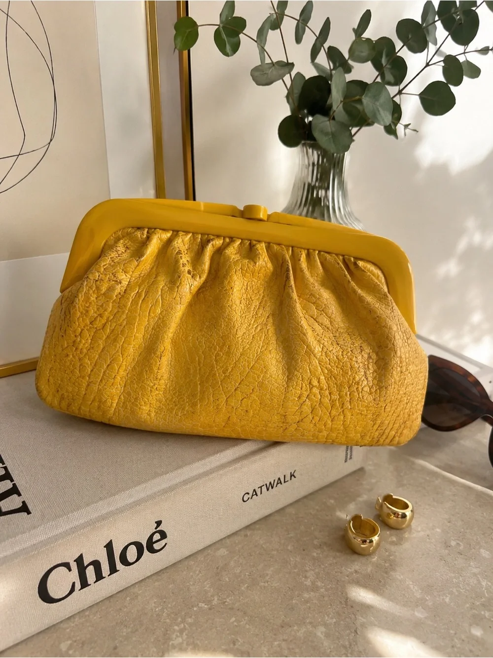 Vintage Made in Italy Genuine Leather Mustard Croc Embossed Clutch Purse